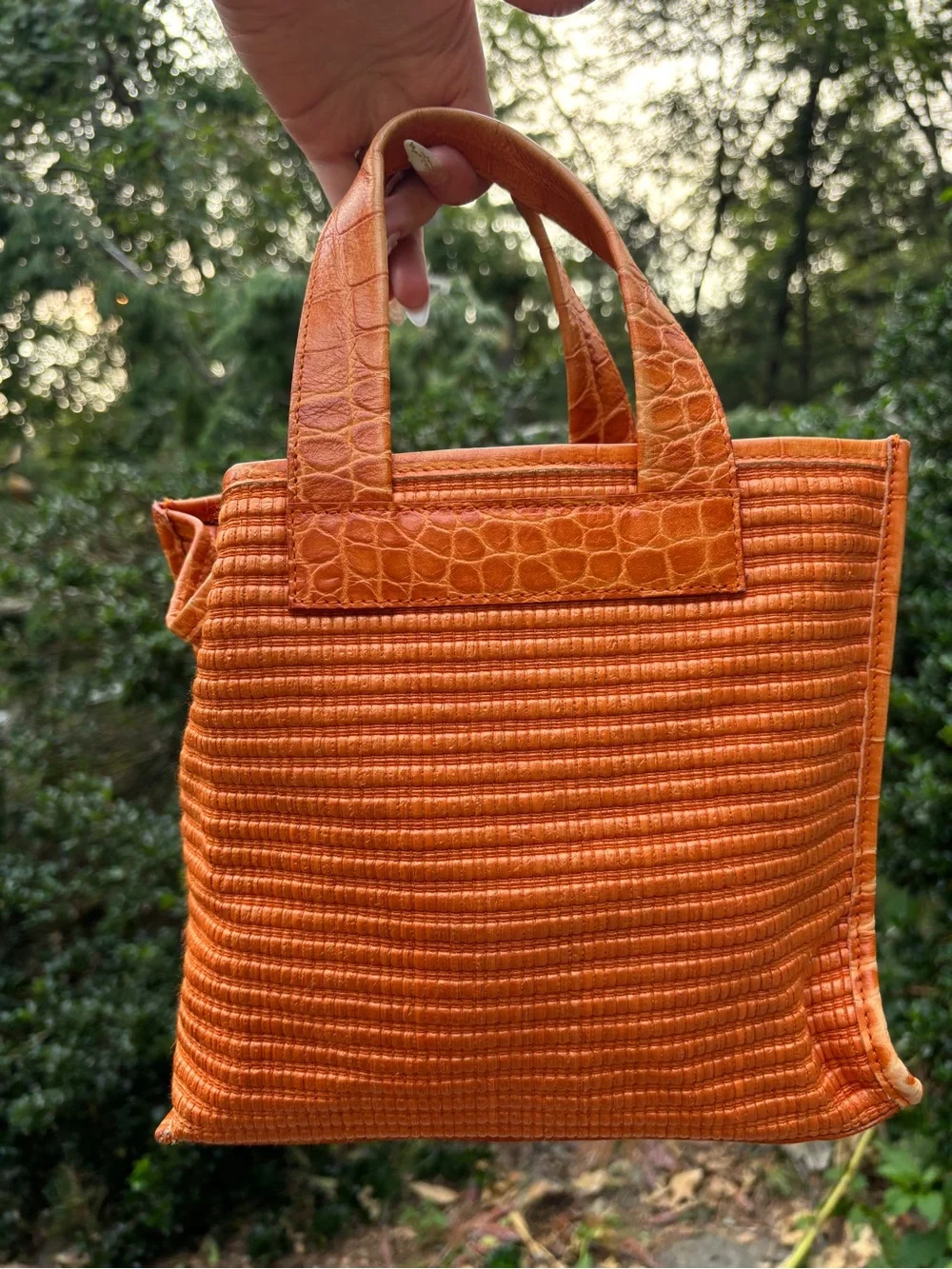 Furla Wicker Croc Embossed Tote Bag